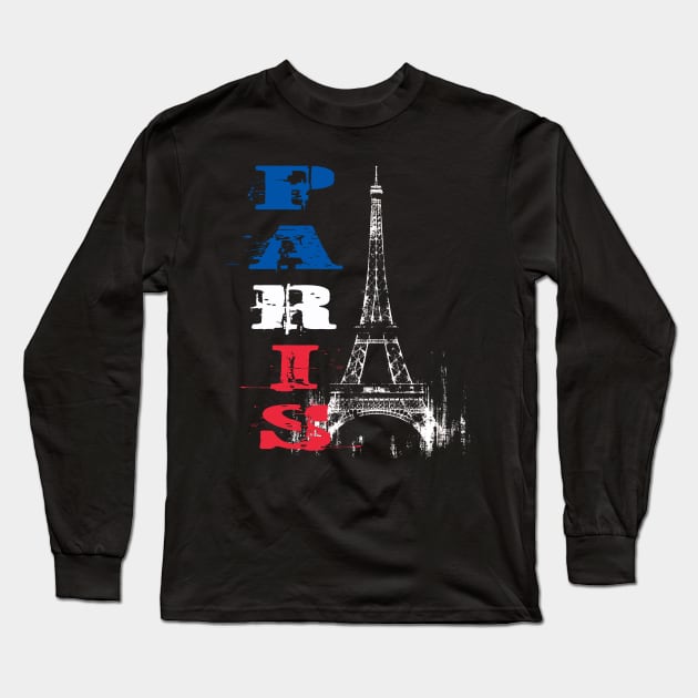 Eiffel Tower Grunge Silhouette Long Sleeve T-Shirt by MetalByte